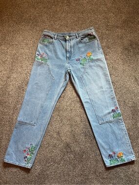 Louis Vuitton Floral Embroidered Denim Jeans